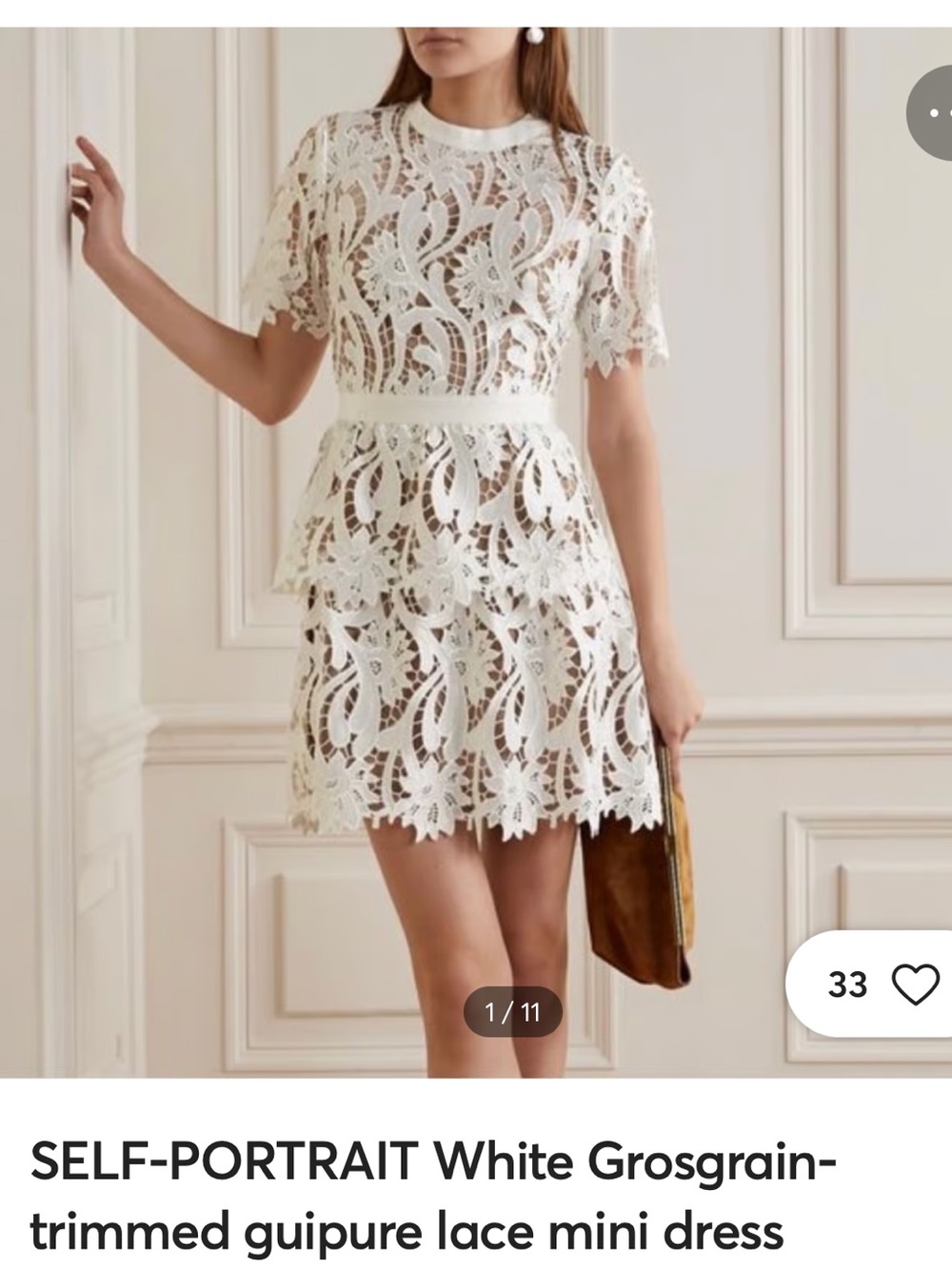 SELF-PORTRAIT White Grosgrain-
trimmed guipure lace mini dress
